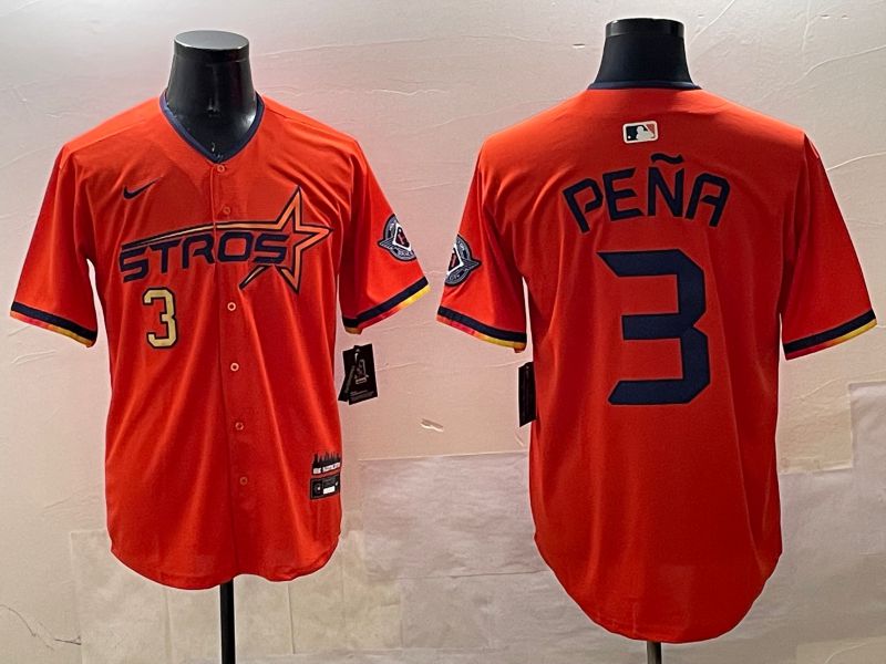 Men Houston Astros #3 Pena Orange Three generations Joint Name 2025 Nike MLB Jersey style 5